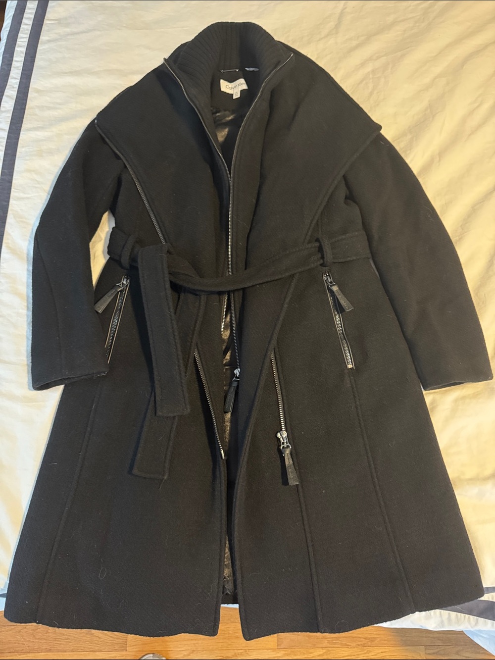 Calvin Klein Black Belted Wool-Blend Coat - Women LP